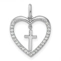 14K White Gold Polished Diamond Heart Dangle Cross Pendant