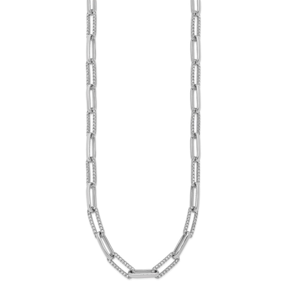 14k White Gold Polished Diamond Paperclip Link 18in Necklace