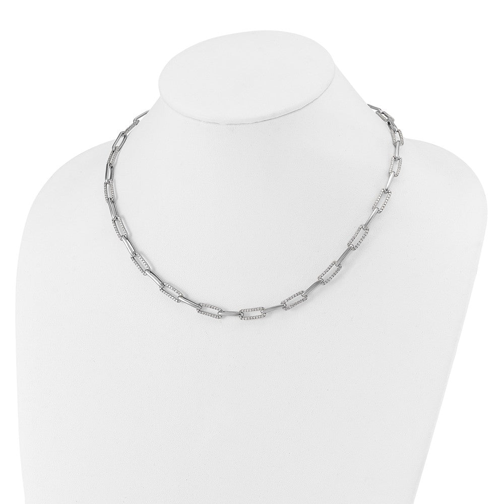 14k White Gold Polished Diamond Paperclip Link 18in Necklace