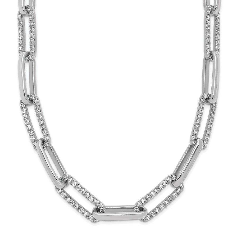 14k White Gold Polished Diamond Paperclip Link 18in Necklace