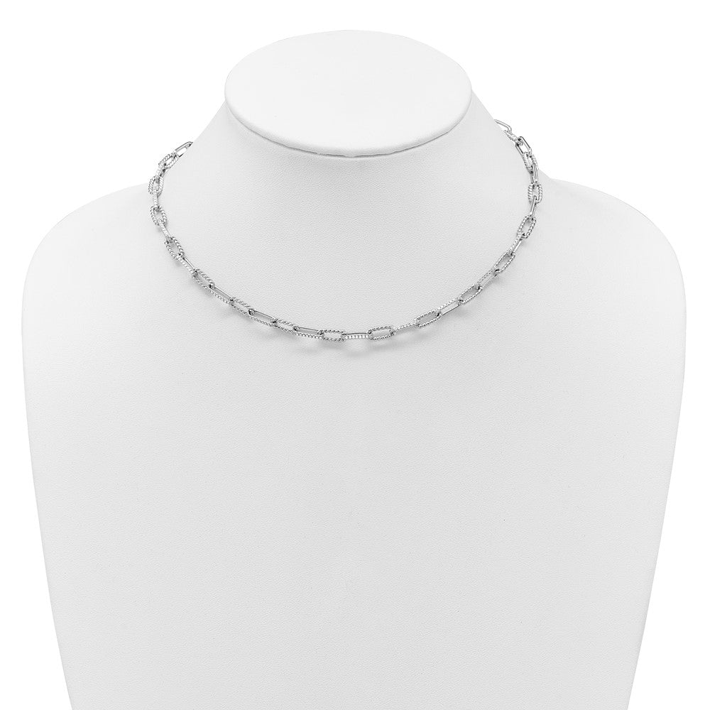 14K White Gold Polished/Twisted Diamond Paper Clip Link Necklace