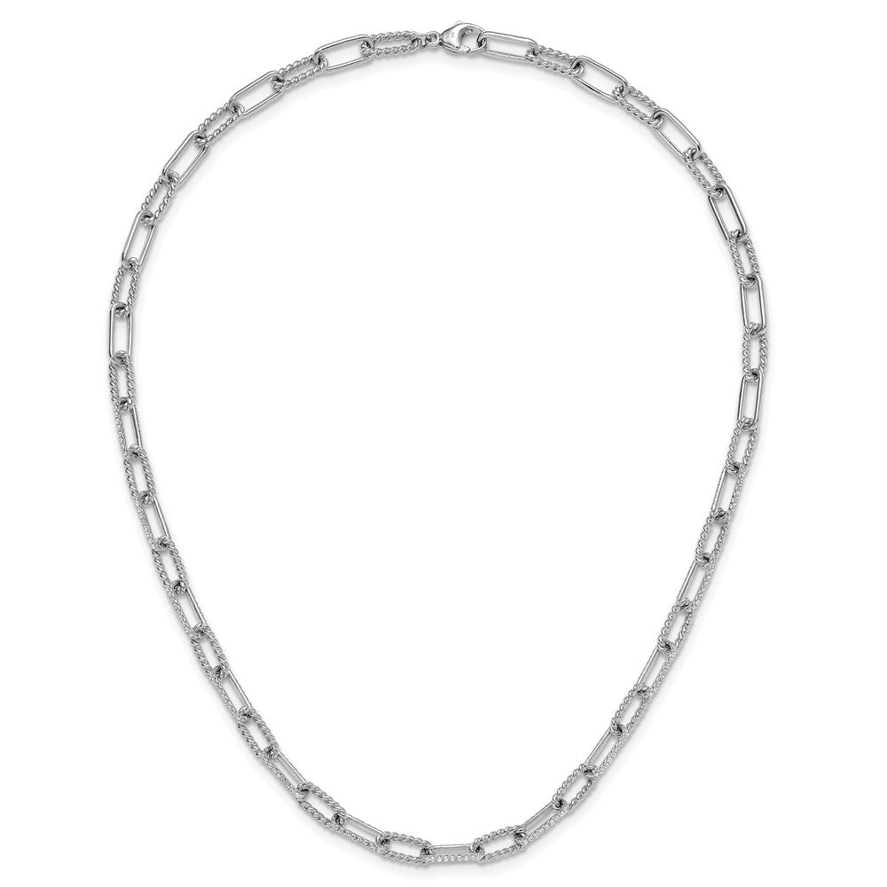 14K White Gold Polished/Twisted Diamond Paper Clip Link Necklace