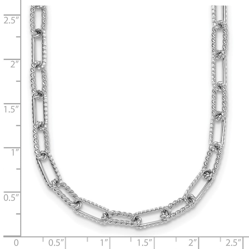 14K White Gold Polished/Twisted Diamond Paper Clip Link Necklace