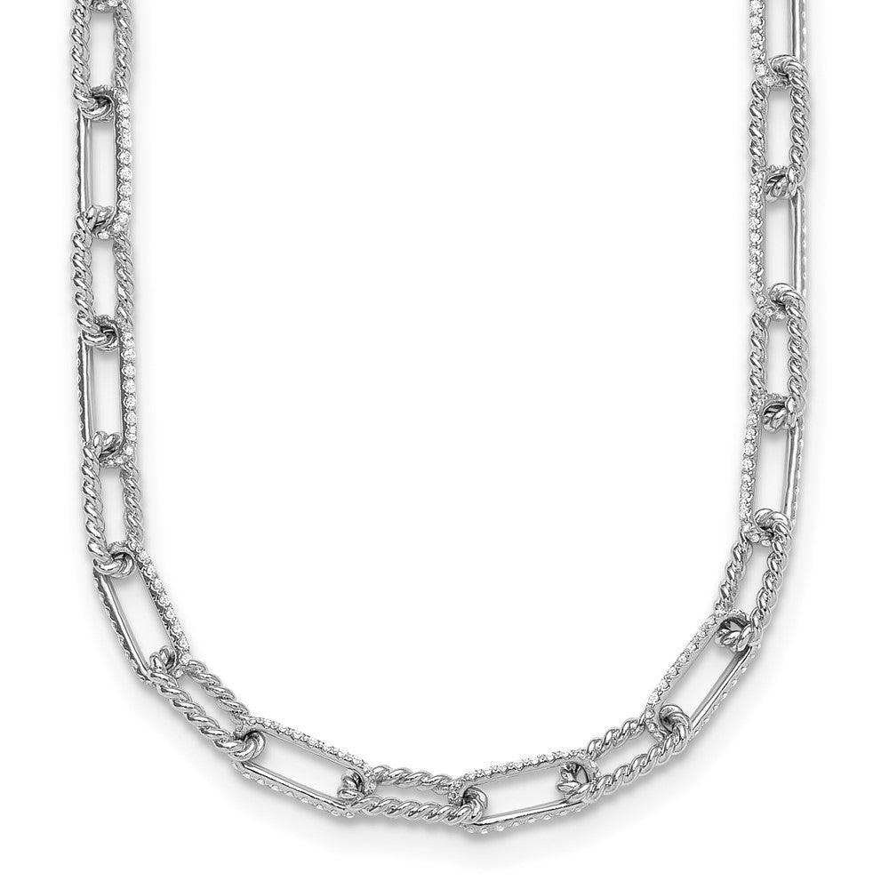14K White Gold Polished/Twisted Diamond Paper Clip Link Necklace