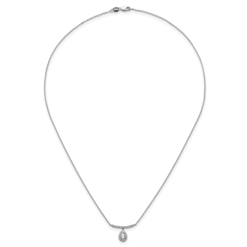 14K White Gold Polished Diamond Bar w/Dangle Pear Necklace