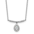 14K White Gold Polished Diamond Bar w/Dangle Pear Necklace
