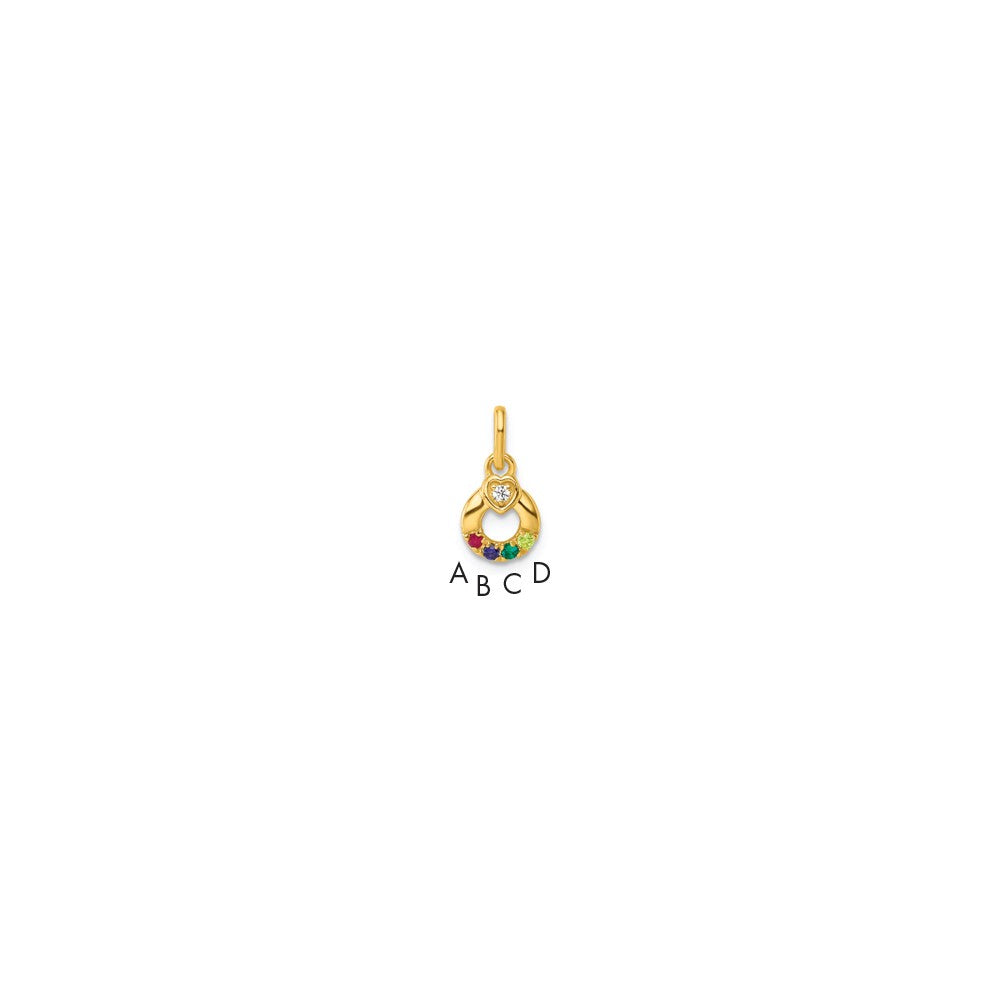 14k Dia Heart w/ 4 Birthstone Mother's Circle Pendant Semi-Mount