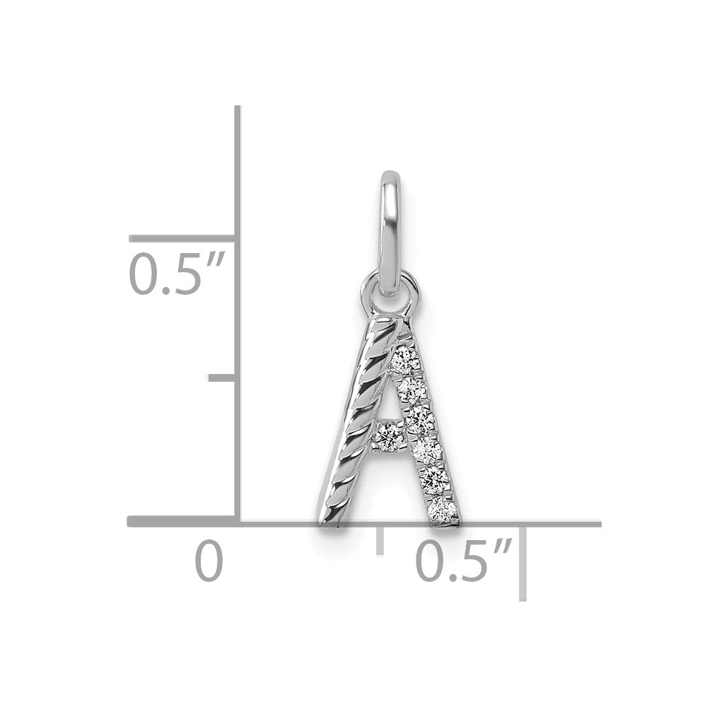 14k White Gold Twisted with .05 ct. Diamond Initial A Charm