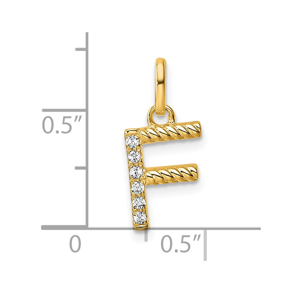 14k Twisted .05 ct. Diamond Initial F Charm
