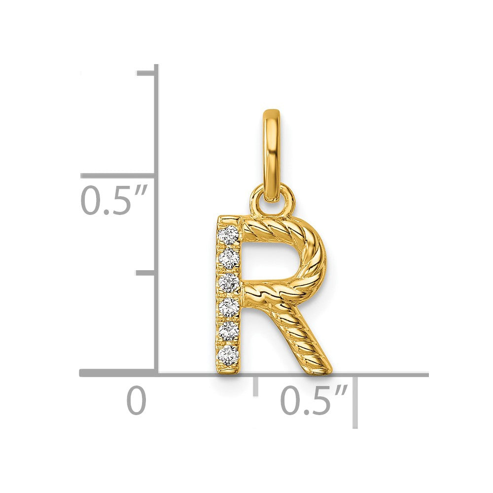 14k Twisted .05 ct. Diamond Initial R Charm