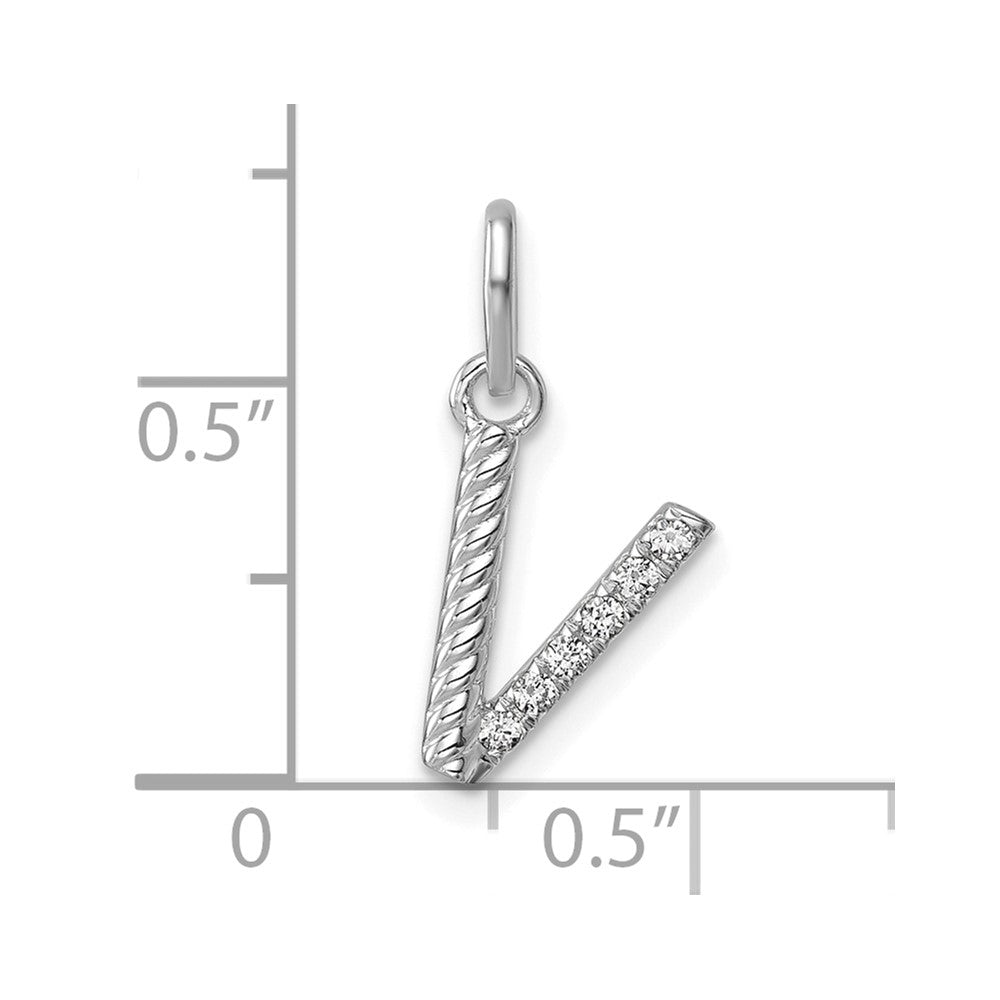 14k White Gold Twisted .05 ct. Diamond Initial V Charm