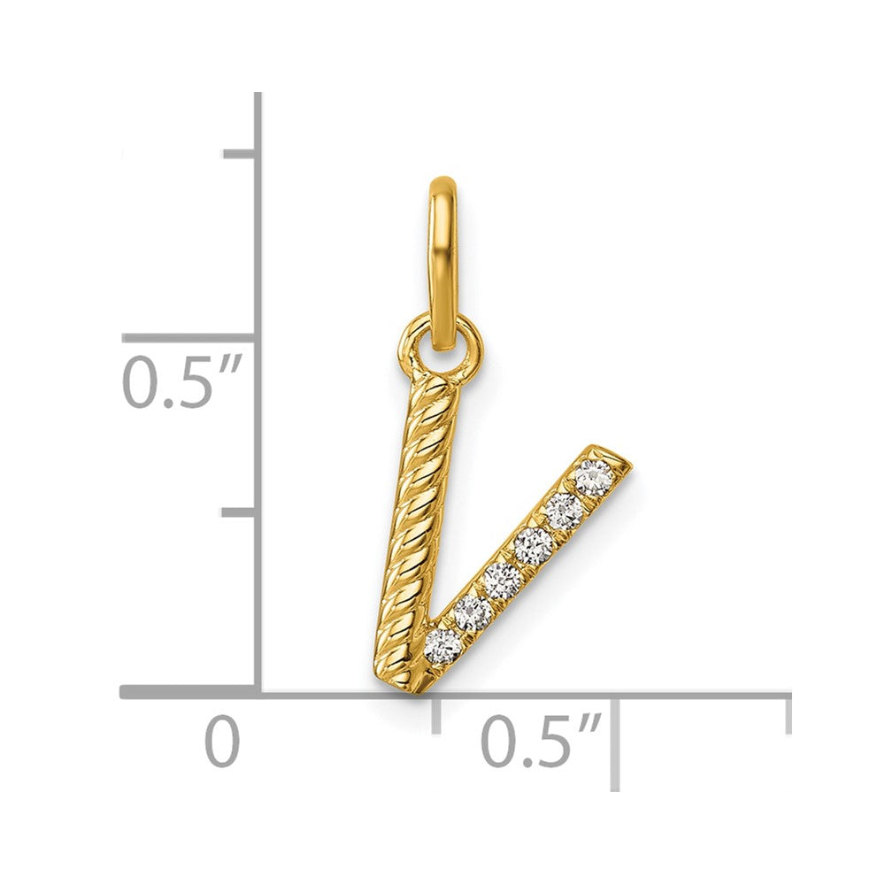 14k Twisted .05 ct. Diamond Initial V Charm