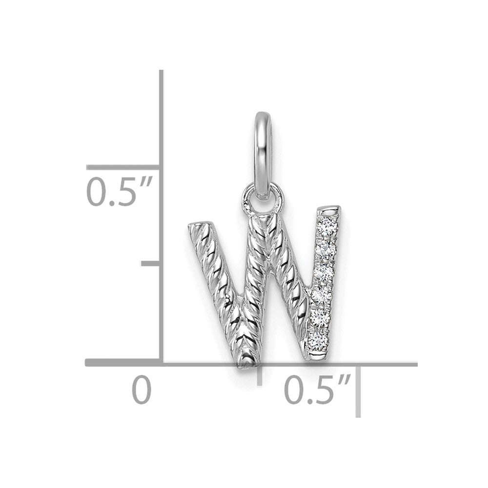 14k White Gold Twisted .05 ct. Diamond Initial W Charm