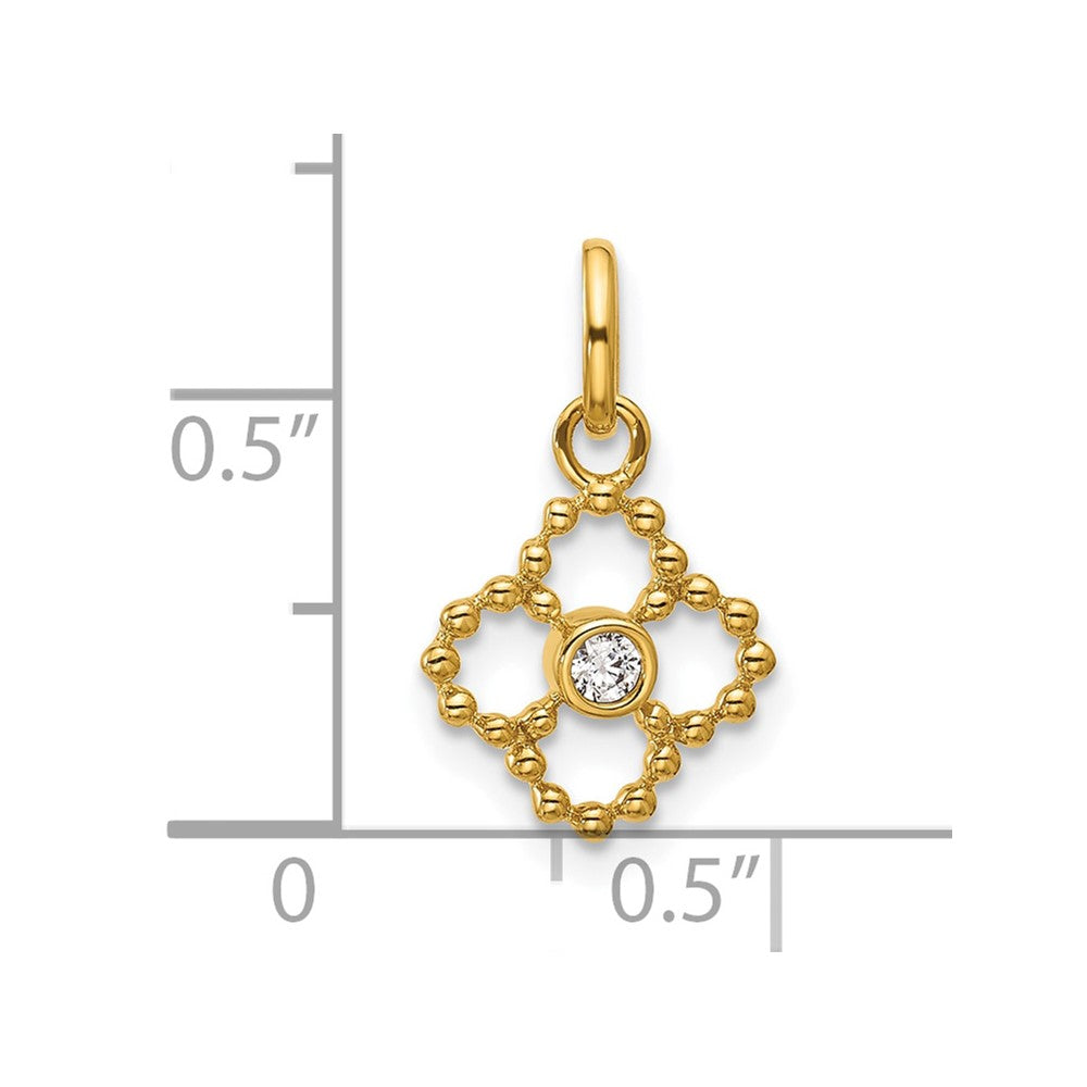 14K Polished Diamond Beaded Floral Pendant