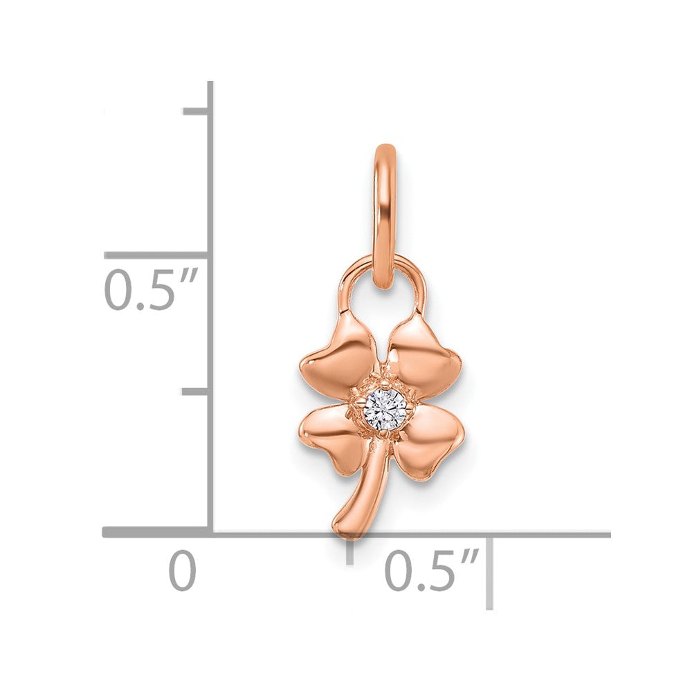 14K Rose Gold Polished Diamond Four Leaf Clover Charm