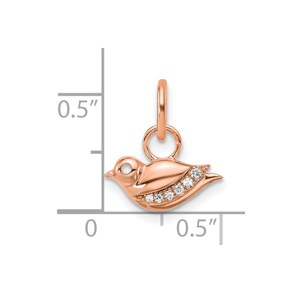14K Rose Gold Polished Diamond Bird Charm