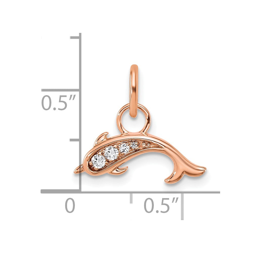 14K Rose Gold Polished Diamond Dolphin Charm