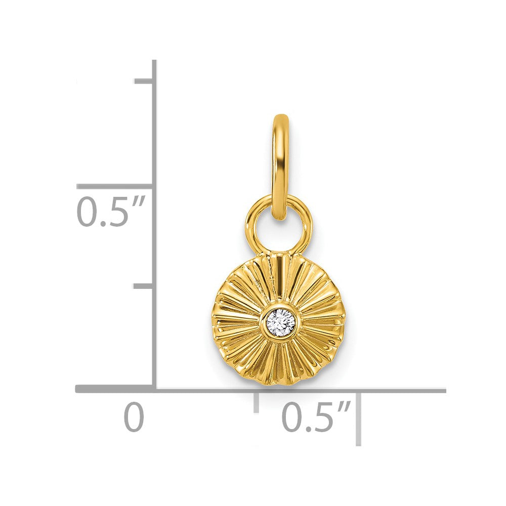 14K Polished and Grooved Diamond Circle Charm