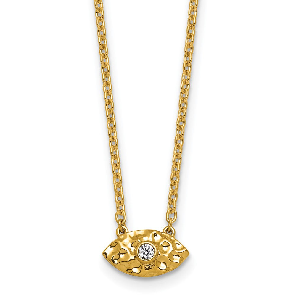 14K Polished and Hammered Diamond Evil Eye Necklace