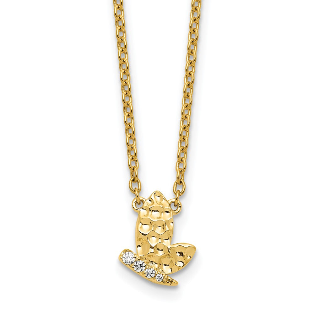 14K Polished and Hammered Diamond Butterfly Necklace