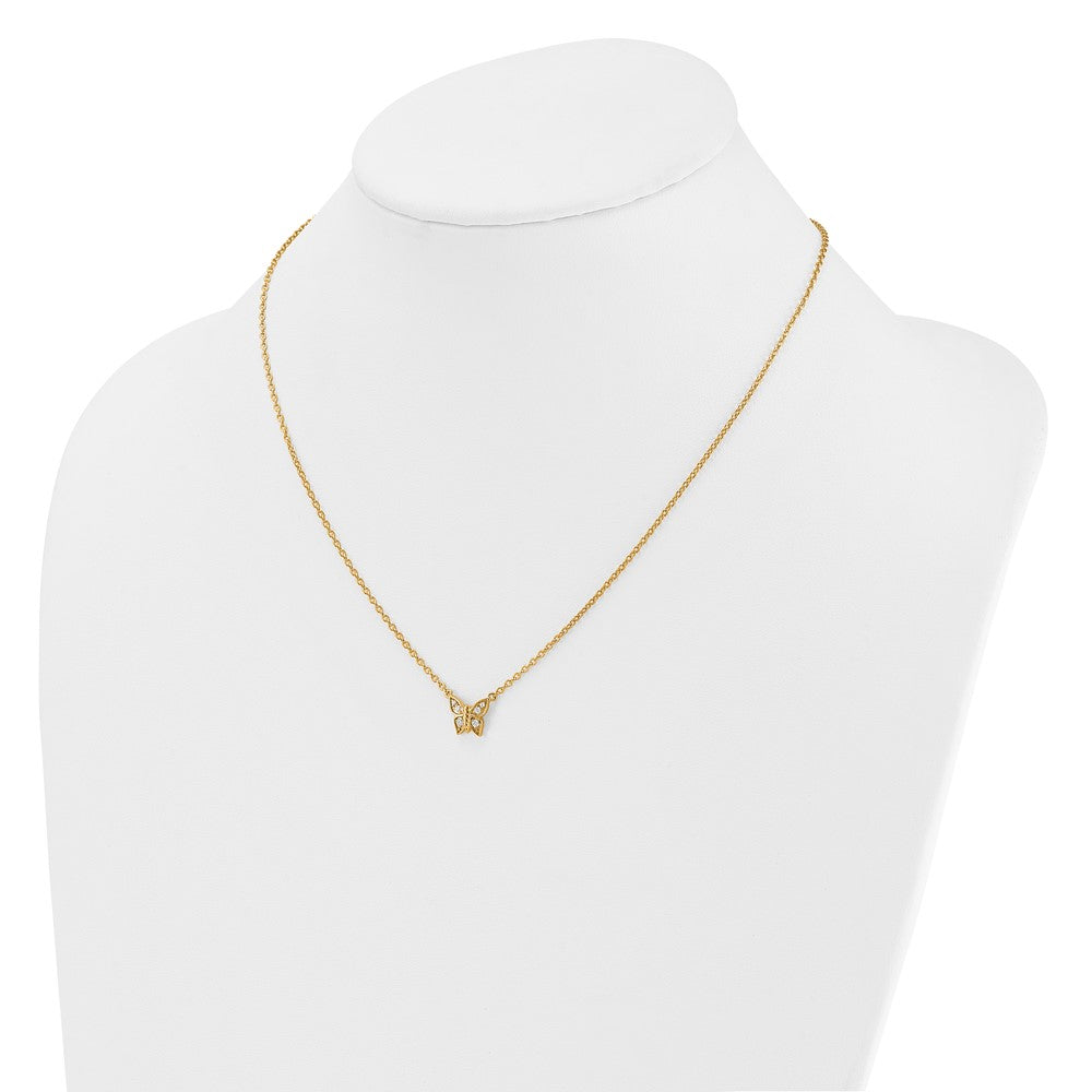 14K Polished Diamond Butterfly Necklace