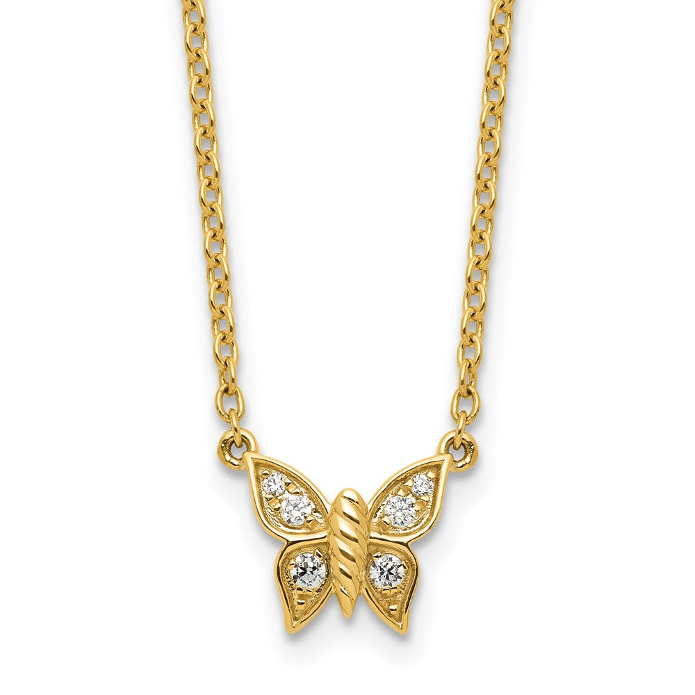14K Polished Diamond Butterfly Necklace