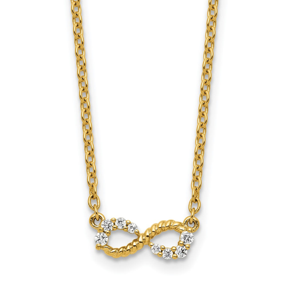 14K Polished and Beaded Diamond Infinity Necklace