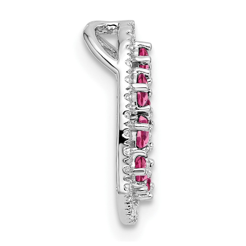 14K White Gold Polished Diamond and Pink Tourmaline Heart Chain Slide