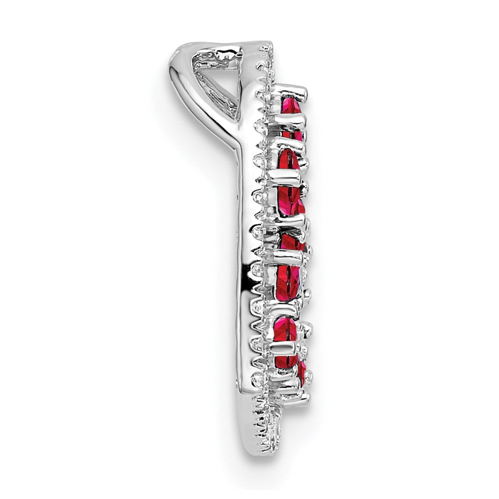 14K White Gold Polished Diamond and Ruby Heart Chain Slide