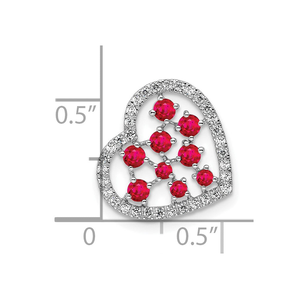 14K White Gold Polished Diamond and Ruby Heart Chain Slide