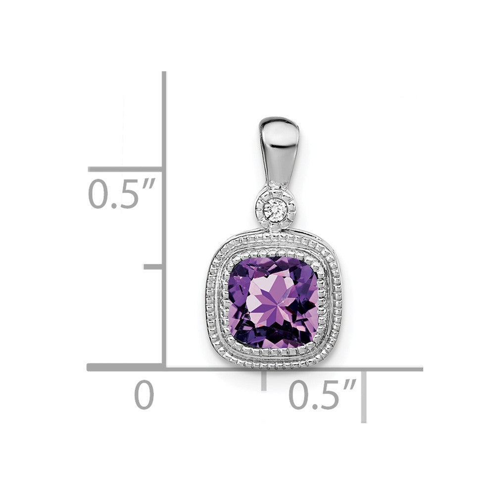 14k White Gold Cushion Amethyst and Diamond Pendant