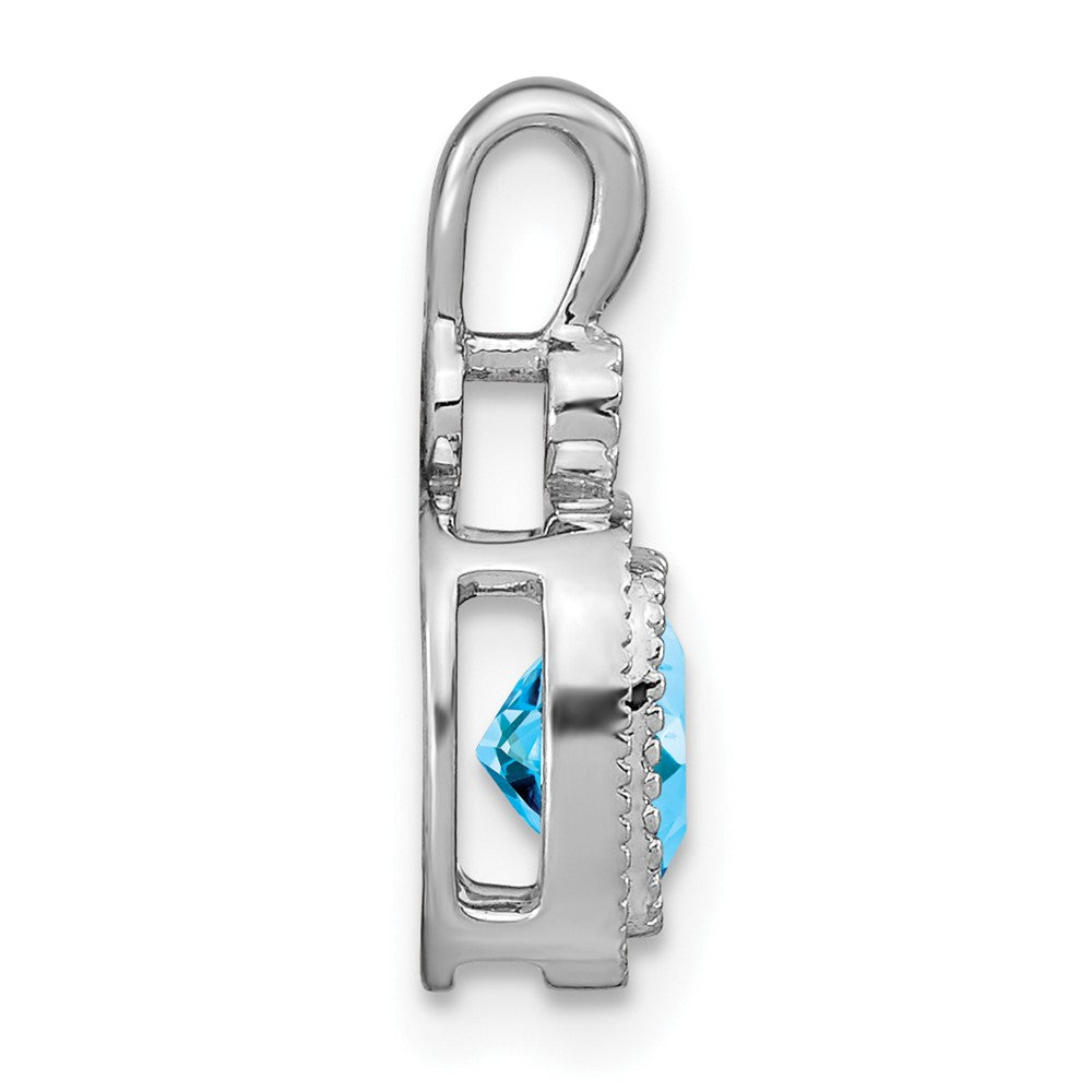 14k White Gold Cushion Blue Topaz and Diamond Pendant
