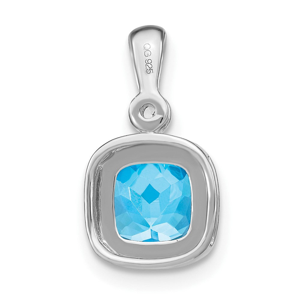 14k White Gold Cushion Blue Topaz and Diamond Pendant