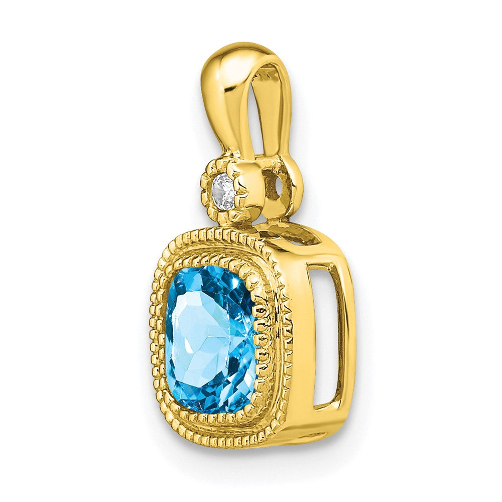 14k Cushion Blue Topaz and Diamond Pendant