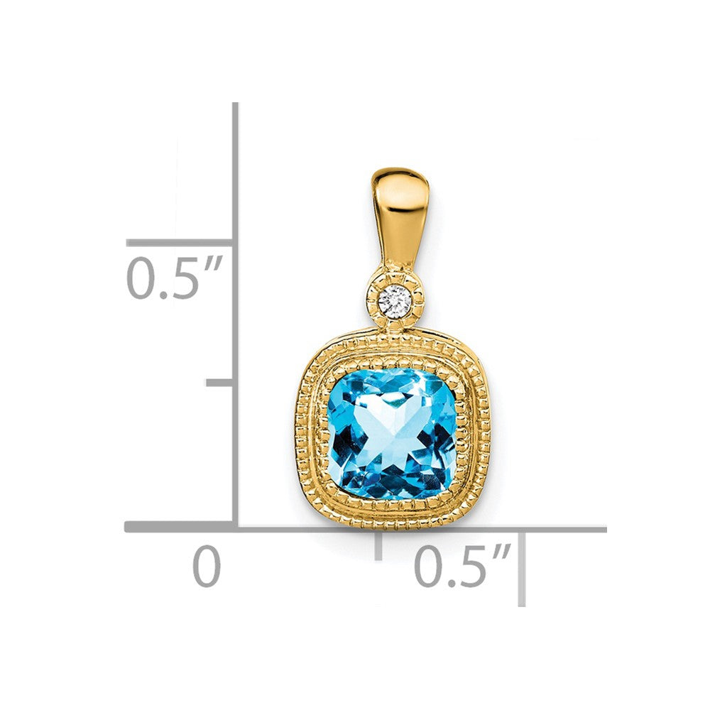 14k Cushion Blue Topaz and Diamond Pendant