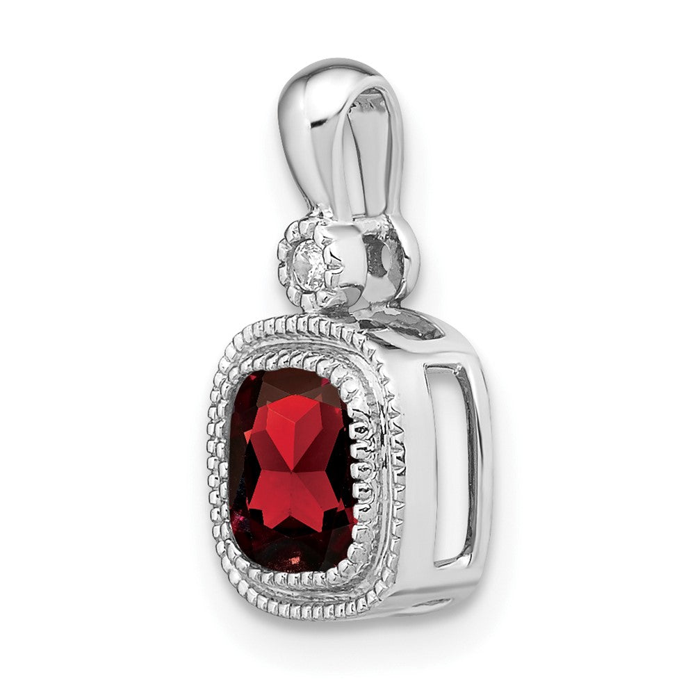 14k White Gold Cushion Garnet and Diamond Pendant