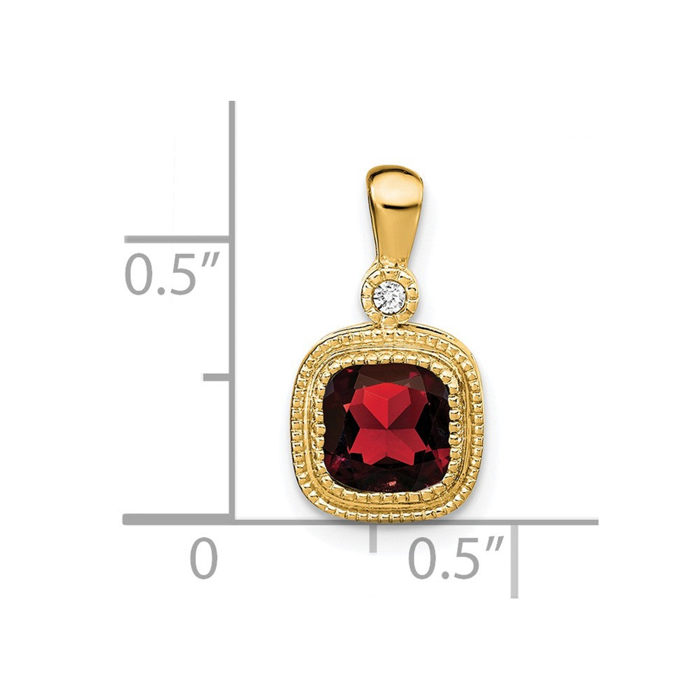 14k Cushion Garnet and Diamond Pendant