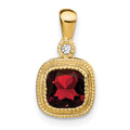 14k Cushion Garnet and Diamond Pendant