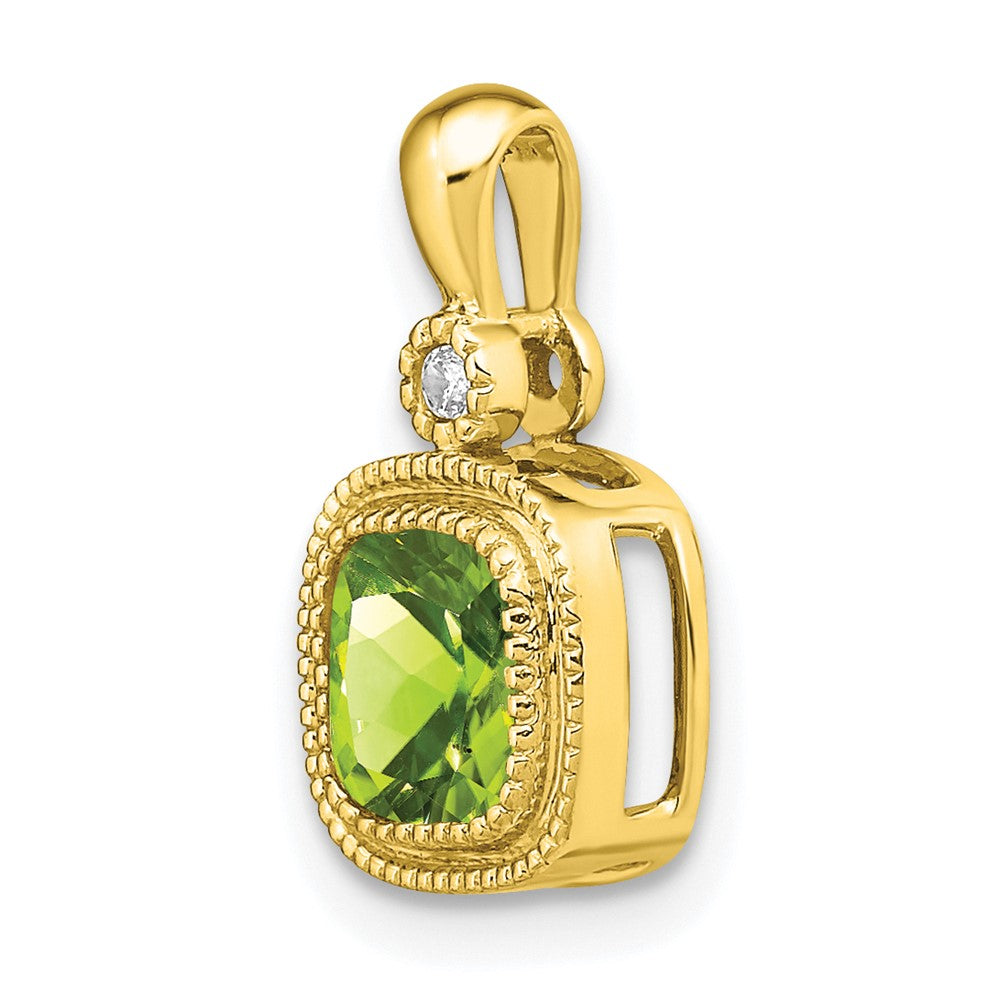 14k Cushion Peridot and Diamond Pendant