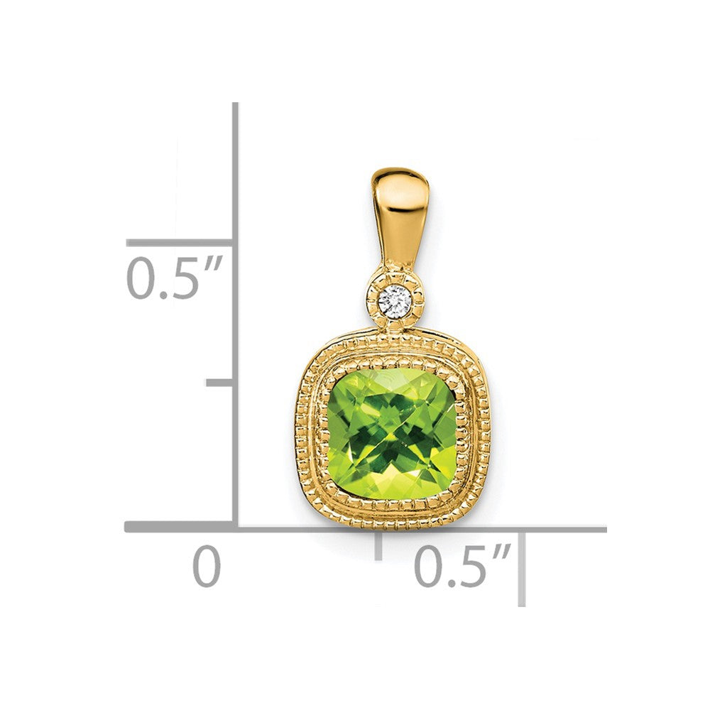 14k Cushion Peridot and Diamond Pendant