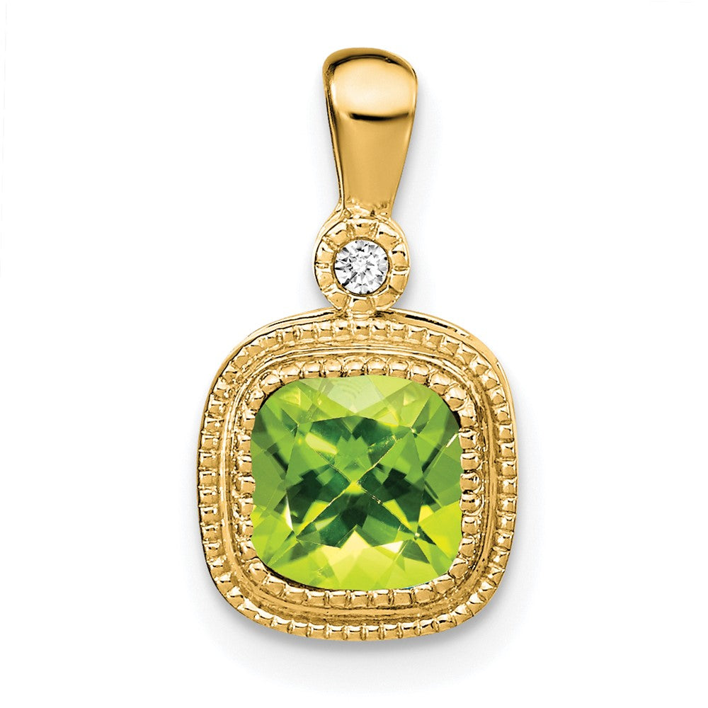 14k Cushion Peridot and Diamond Pendant