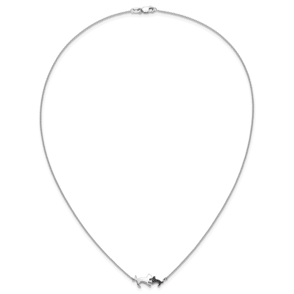 14k White Gold Black Diamond Mother and Baby Cat 18 inch Necklace