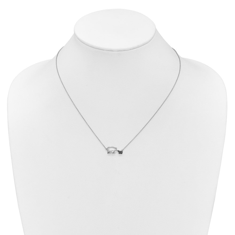 14k White Gold Black Diamond Mother and Baby Bear 18 in Necklace