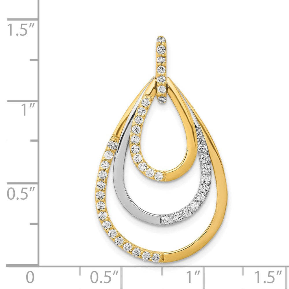 14k Two-tone Polished 1/2ct. Diamond Triple Teardrop Pendant