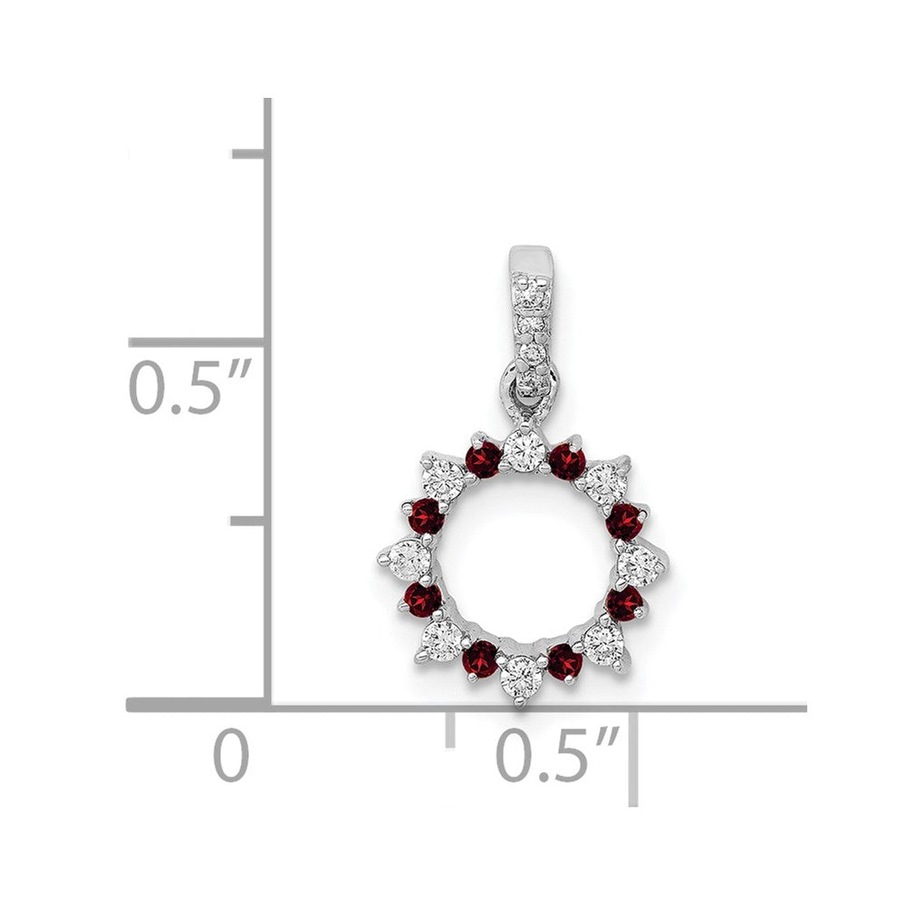14k White Gold Diamond and .08 Garnet Fancy Circle Pendant