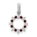 14k White Gold Diamond and .08 Garnet Fancy Circle Pendant