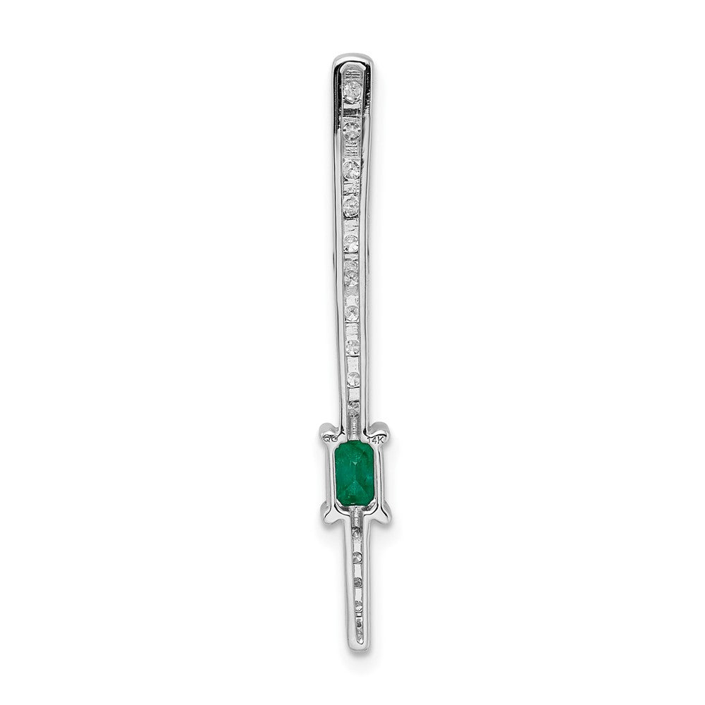 14k White Gold Diamond and Rectangle Emerald Fancy Chain Slide