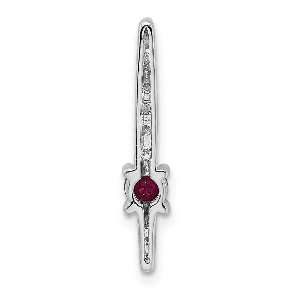14k White Gold Diamond and .18 Ruby Fancy Chain Slide
