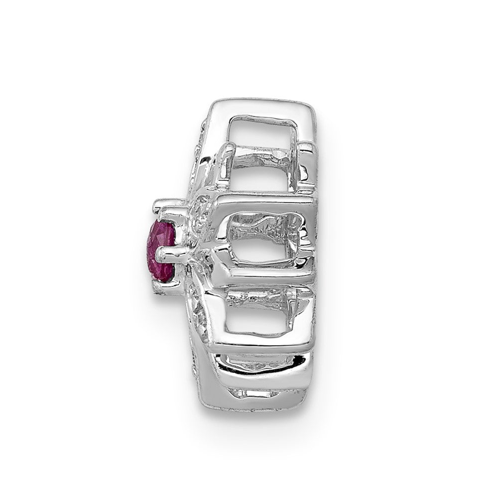 14k White Gold 1/20ct. Diamond and Ruby Flower Chain Slide
