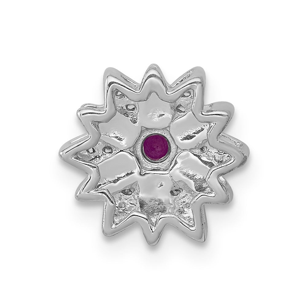 14k White Gold 1/20ct. Diamond and Ruby Flower Chain Slide